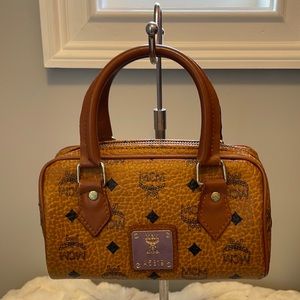 MCM Vintage Mini Boston Handbag With Gold-tone Hardware